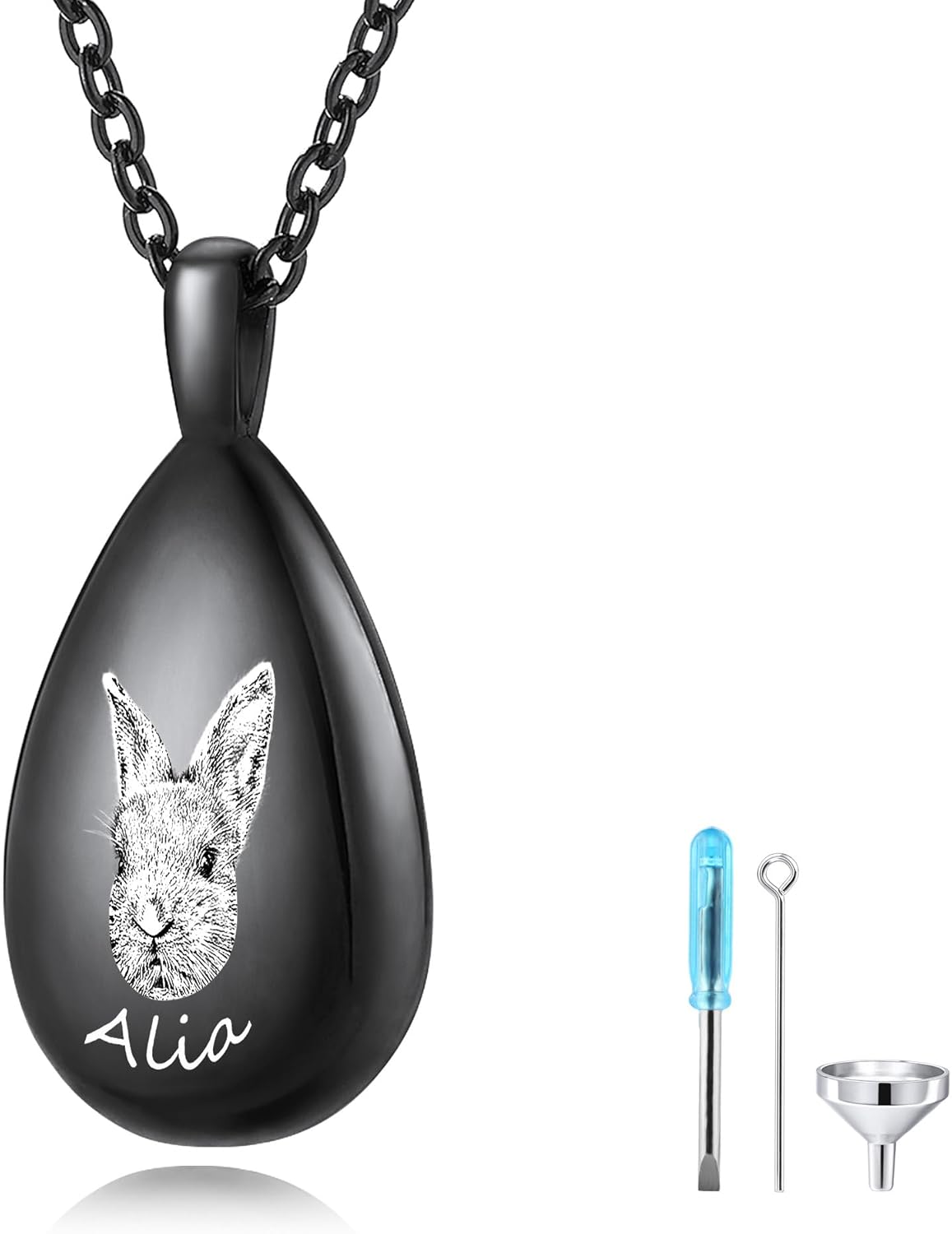 MMXX Personalized Pet Portrait Teardrop Urn Necklace with Name/Photo Stainless Steel Pendant - Cremation Jewelry for Pet Memorial Gifts - Funnel Kit Included