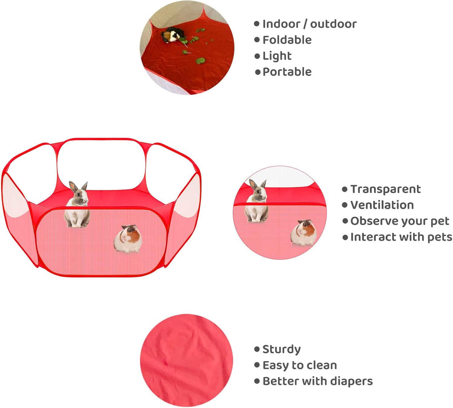 Amakunft Small Animals C&C Cage Tent, Breathable & Transparent Pet Playpen Pop Open Outdoor/Indoor Exercise Fence, Portable Yard Fence for Guinea Pig, Rabbits, Hamster, Chinchillas and Hedgehogs