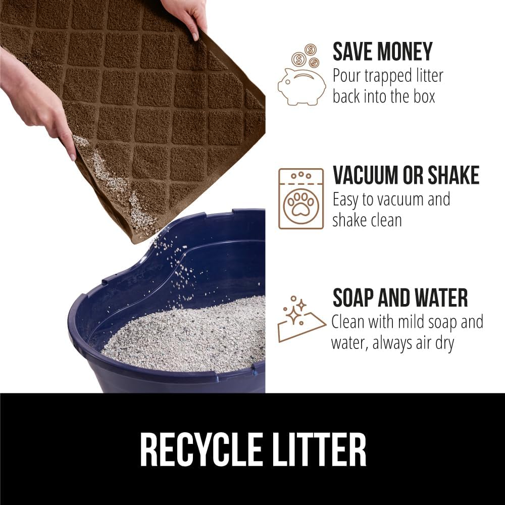 GORILLA GRIP Cat Litter Box Mat, 47x35, Water Resistant, US Designed Kitty Litter Trapping Mats, Easy to Clean, Scatter Control, Less Mess and Clean Floors, Kitten Supplies for Indoor Cats, Brown