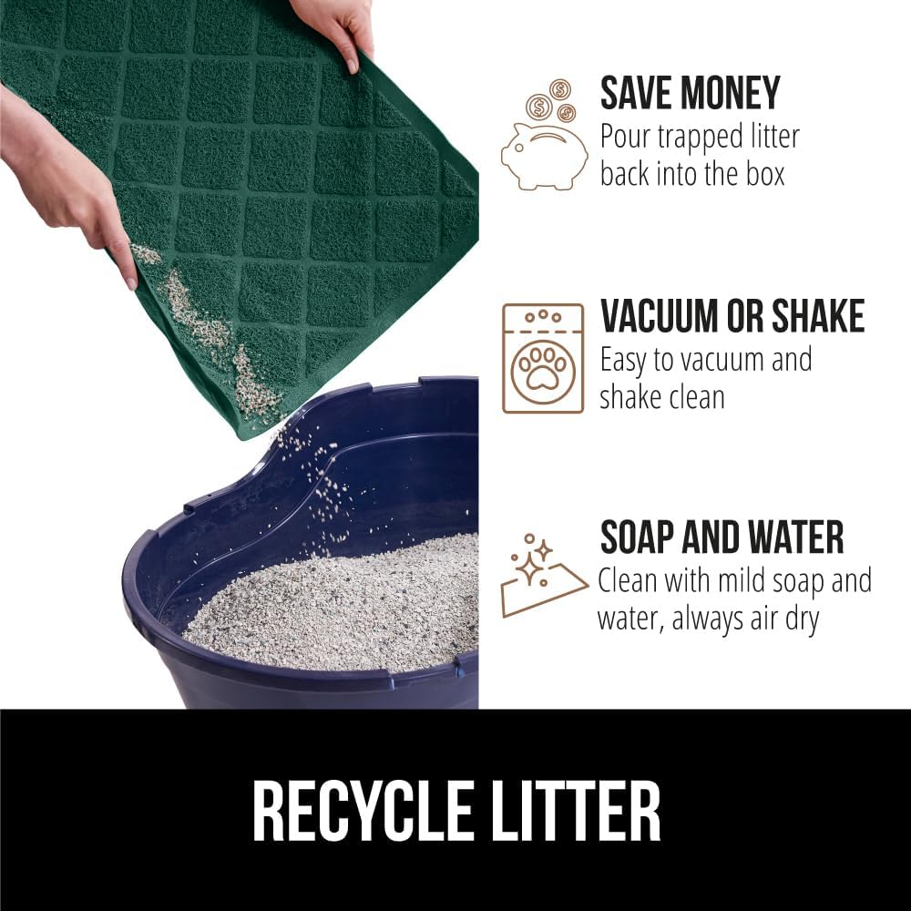 GORILLA GRIP Cat Litter Box Mat, 35x23, Water Resistant, US Designed Kitty Litter Trapping Mats, Easy to Clean, Scatter Control, Less Mess and Clean Floors, Kitten Supplies for Indoor Cats, Dark Green