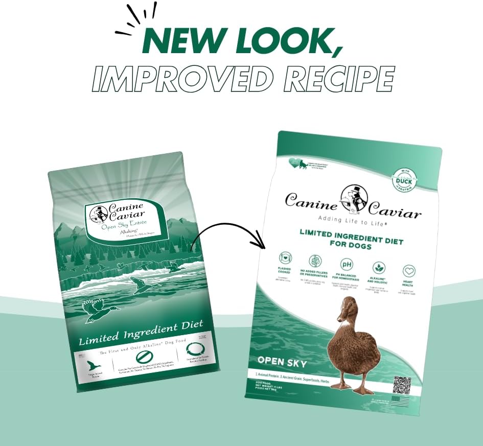 Canine Caviar - Open Sky: Duck & Teff Alkaline Dry Dog Food, Limited Ingredients, Gluten-Free, Based on Science & Research, Veterinary Alternative Diet (11 Pound Bag)