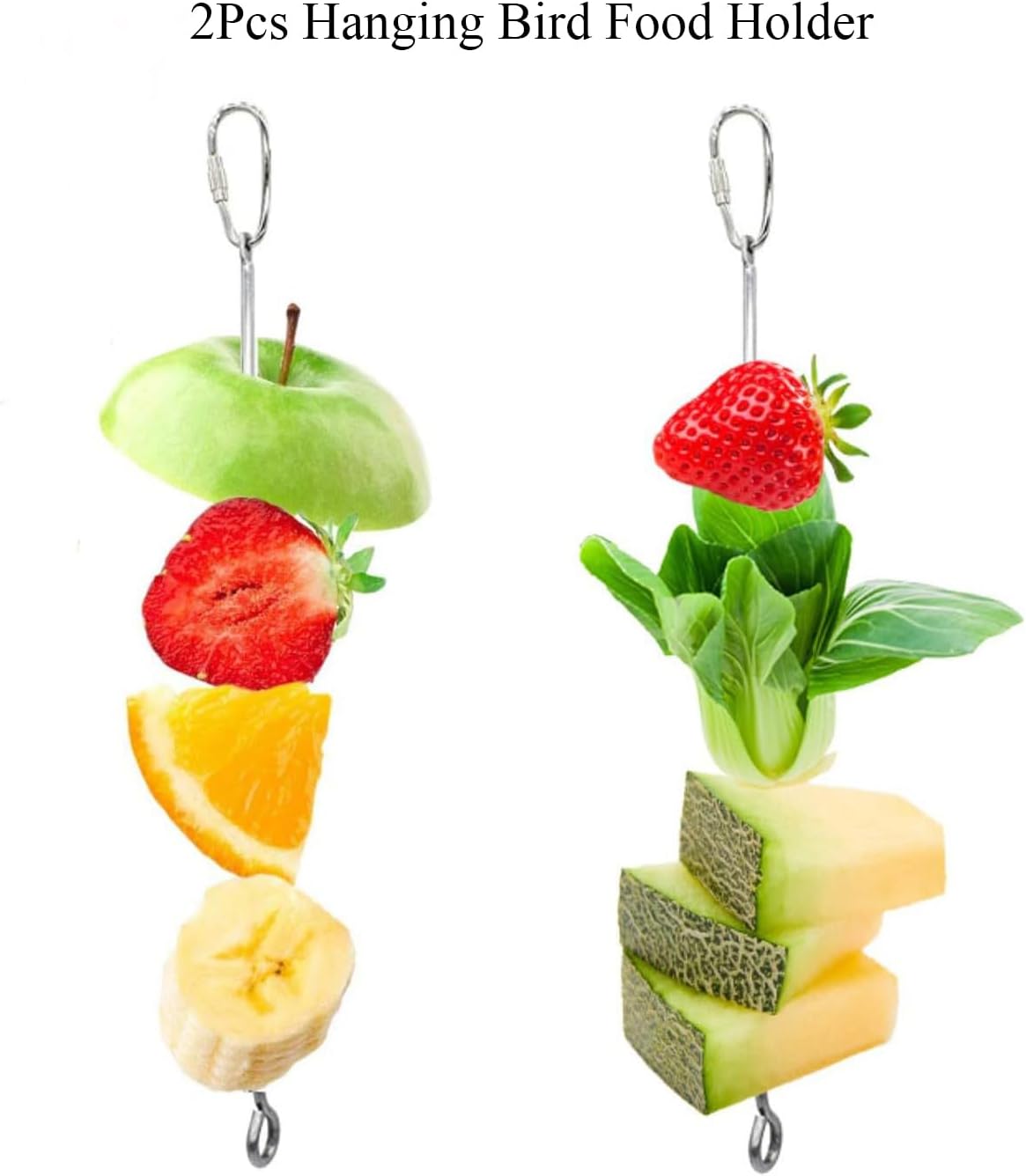 2pcs Hanging Bird Treat Skewer Parrot Fruit Feeder, 10.2 Inch Stainless Steel Bird Fruit Fork Food Holder Foraging Toy for Parrot Parakeet Conure, LXLVOUEG