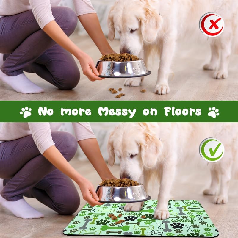 Dog Food Mats for Floors Waterproof, Pet Water Bowl Mats Pet Feeding Absorbent Placemats Green 24 * 32 inch