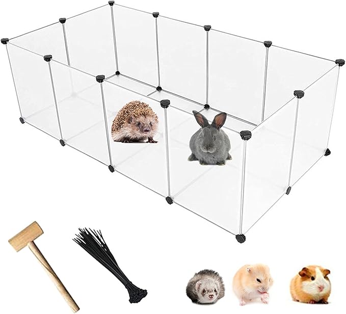 kathson Plastic Pet Playpen,Portable Bunny Fence,Small Animals DIY Metal Enclosure Pen Cage Yard Outdoor & Indoor for Small Rabbit Cat Guinea Pig Hedgehogs Rat(12 Panels/13.8 X 17.7 inches)
