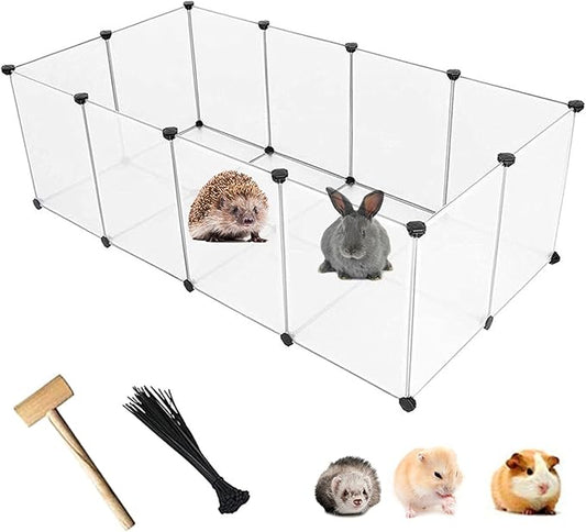 kathson Plastic Pet Playpen,Portable Bunny Fence,Small Animals DIY Metal Enclosure Pen Cage Yard Outdoor & Indoor for Small Rabbit Cat Guinea Pig Hedgehogs Rat(12 Panels/13.8 X 17.7 inches)