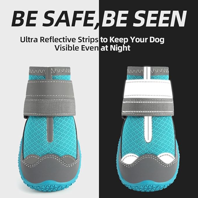 Dog Shoes for Large Dogs, Medium Dog Boots & Paw Protectors for Hardwood Floors, Outdoor Dog Booties for Hot Pavement Winter Snow Hiking, Breathable Dog Shoes with Reflective Strips Size 5