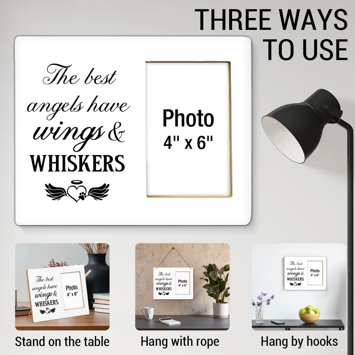 Pet Memorial Gift Picture Frame, Dog Memorial Gifts for Loss of Dog, Sympathy Gifts for Cat Dogs, Grief Gift for Women, Cat Pet Passing Away Remembrance Wood Photo Frames, 4 x 6 Inch Photo