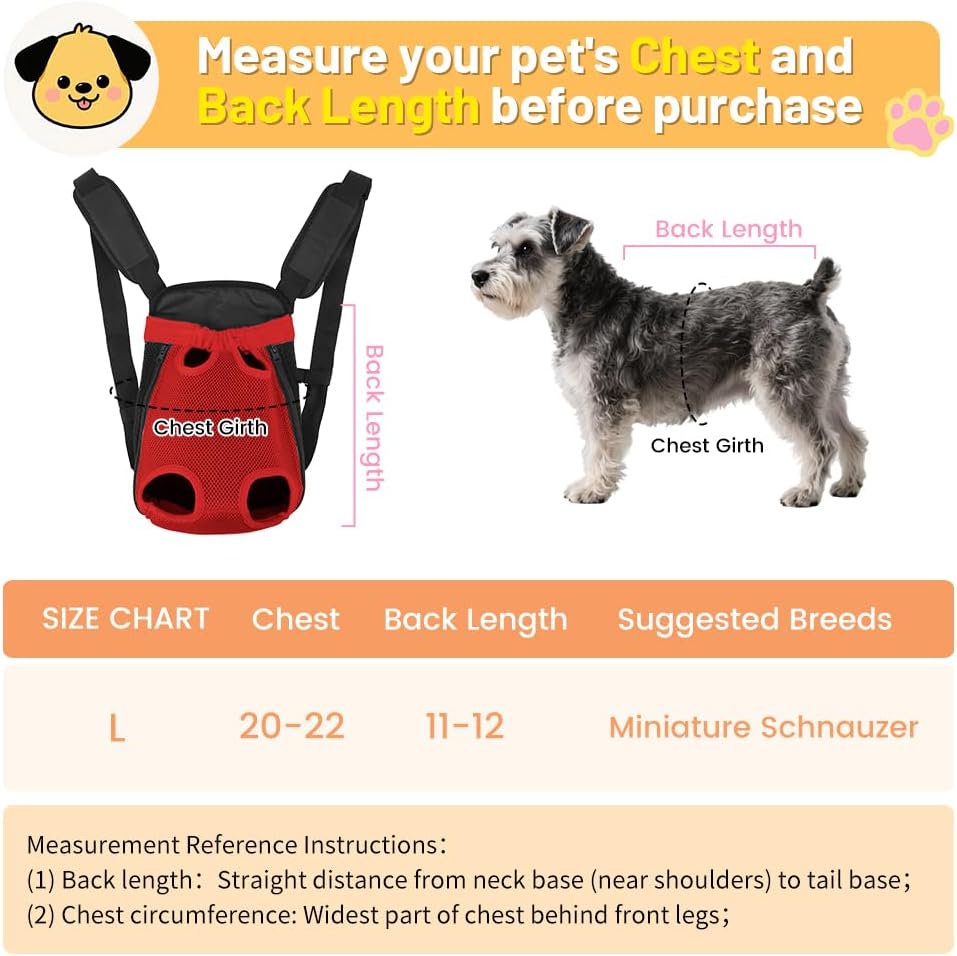 Inspack Dog Backpack Carrier/Cat Carrier, Adjustable Pet Front Carriers Travel Bag for Puppy Medium Dogs, Legs Out, Soft Ventilated Doggie Chest Carry Backpacks for Hiking/Camping, 7-11 lbs, Red