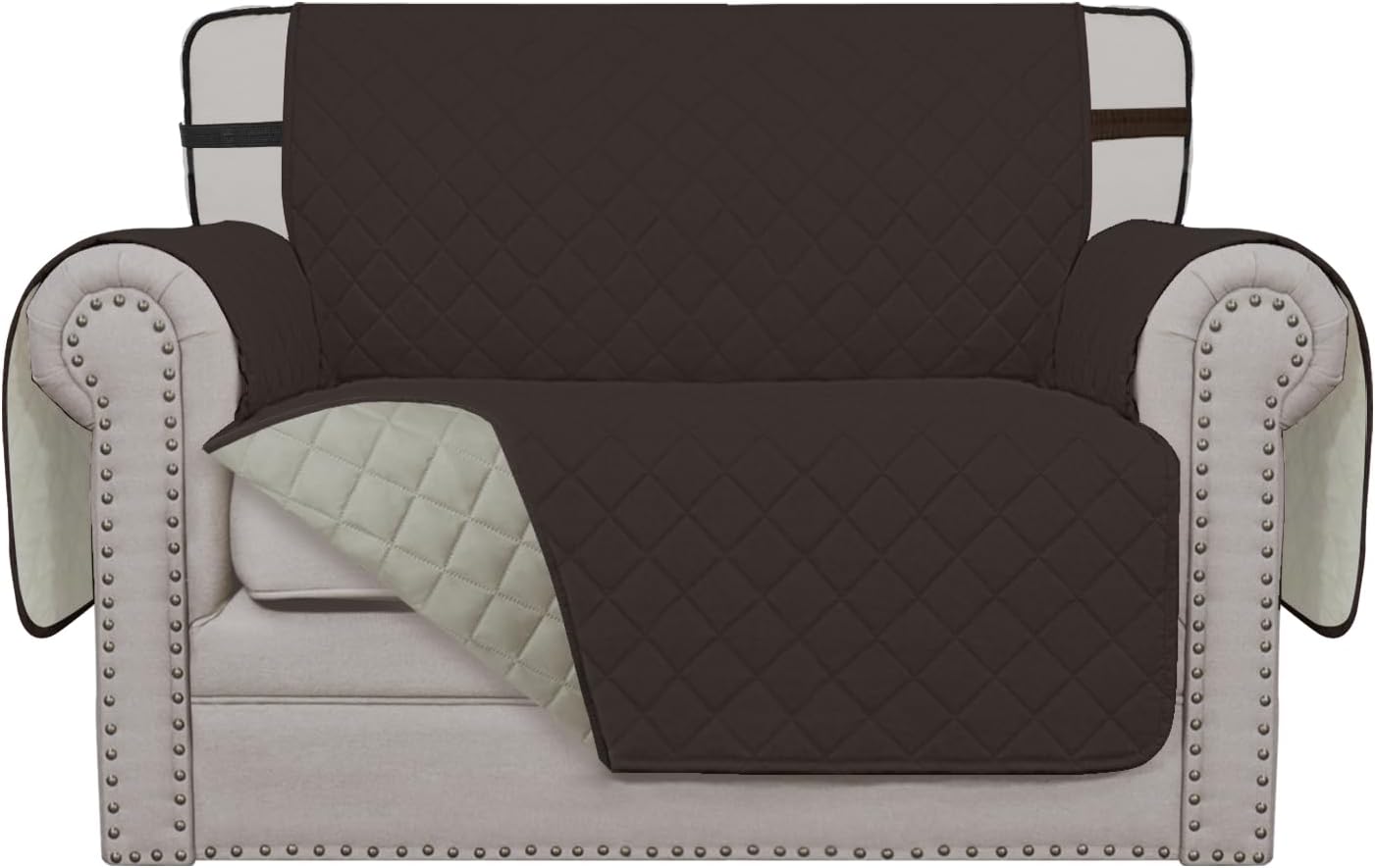 Easy-Going Reversible Chair Cover Washable Sofa Cover for Dogs Water Resistant Couch Slipcover Furniture Protector Cover with Adjustable Straps for Pets (Chair 30 in, Chocolate/Beige)