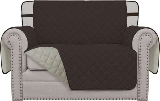 Easy-Going Reversible Chair Cover Washable Sofa Cover for Dogs Water Resistant Couch Slipcover Furniture Protector Cover with Adjustable Straps for Pets (Chair 30 in, Chocolate/Beige)