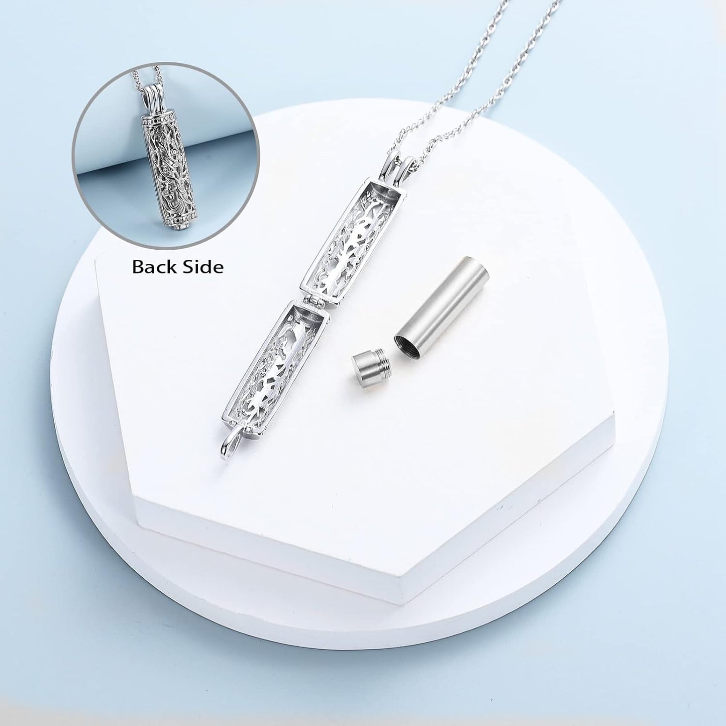 shajwo Cylinder Cremation Jewelry Tree of Life Urn Ashes Necklace for Women Men Vial Cremation Ash Pendant Loved One Memorial Jewelry
