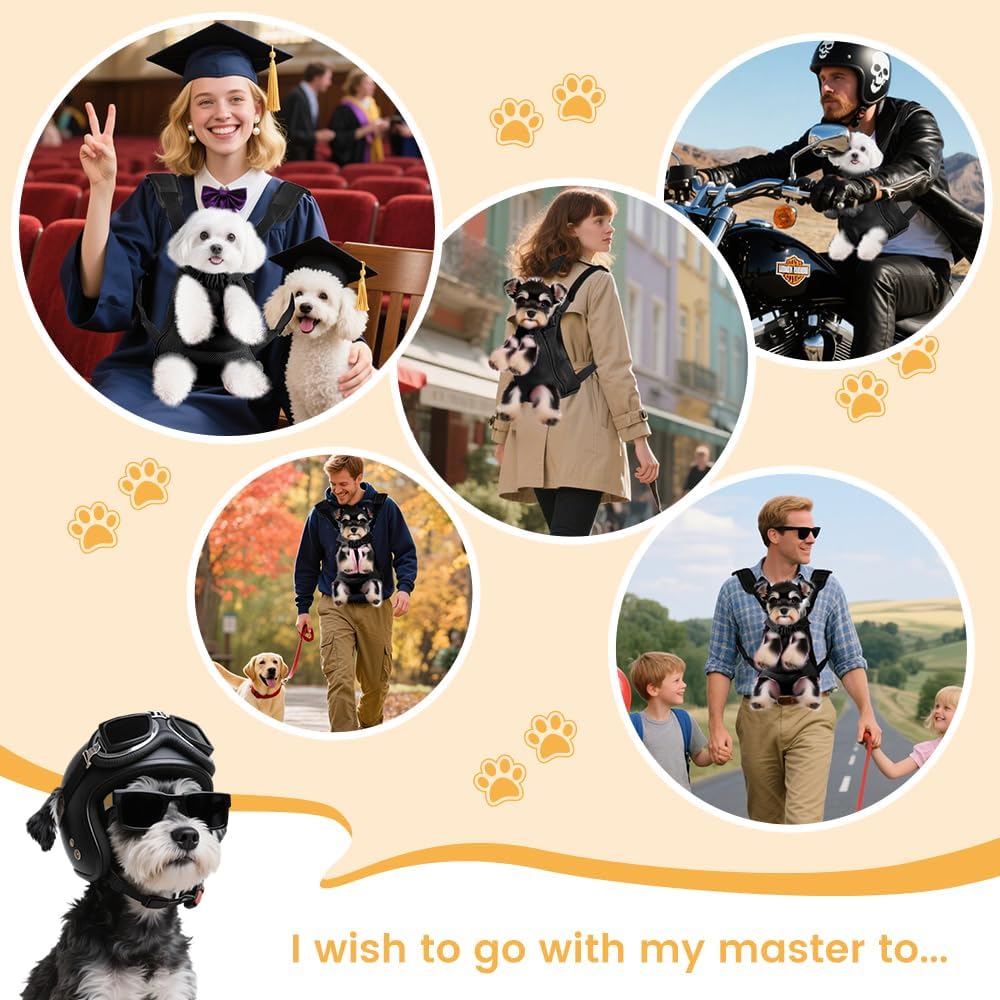 Inspack Dog Backpack Carrier/Cat Carrier, Adjustable Pet Front Carriers Travel Bag for Puppy Medium Dogs, Legs Out, Soft Ventilated Dog Chest Carry Backpacks for Hiking/Camping, 7-11 lbs, Black