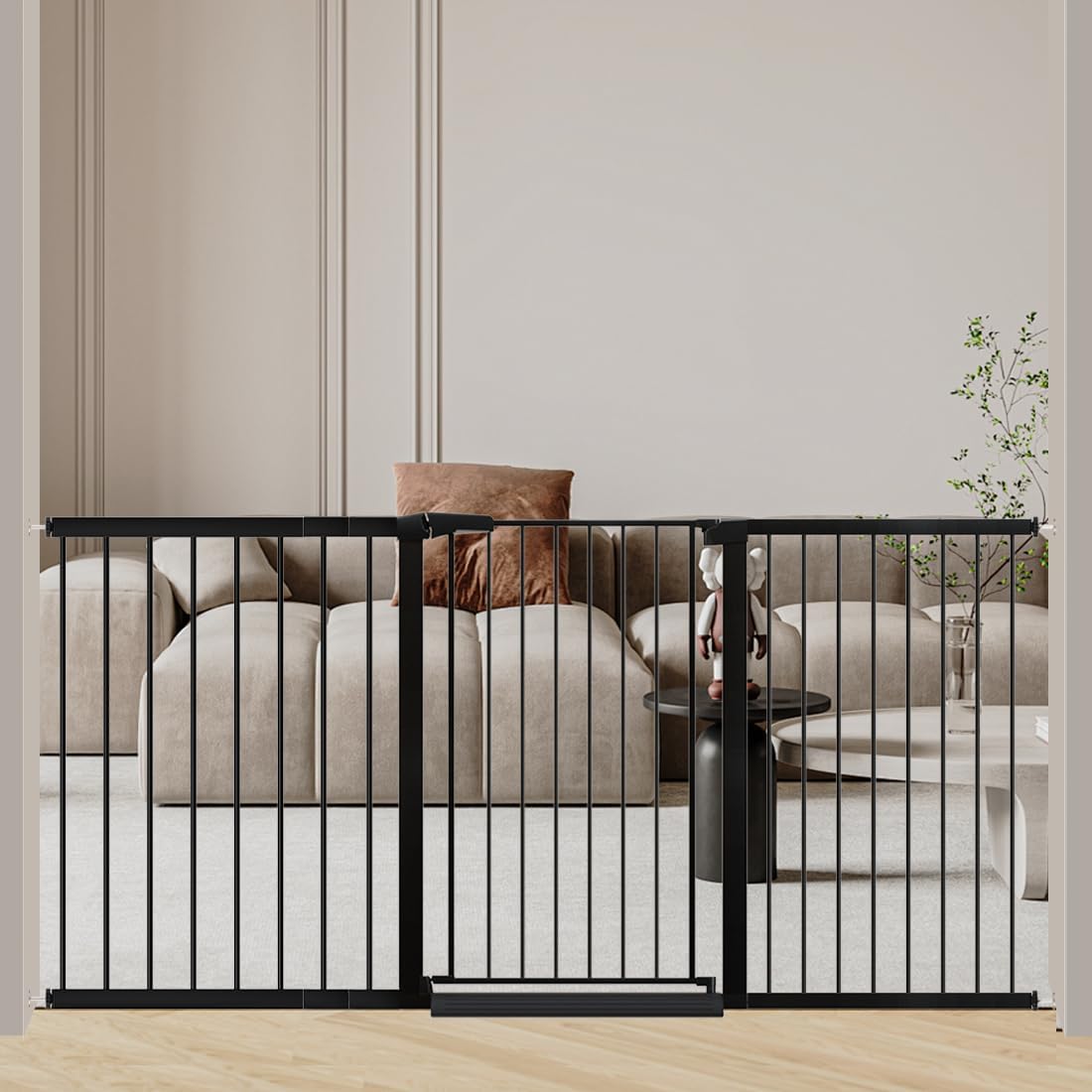 Fairy Baby Extra Tall Baby Gate Stand 38" Tall, 70.9"-76.3" Extra Wide Large Safety Child Gates for Doorway, Metal Auto Close Dog Gate for House, Stair Gates for Kids or Pets No Drilling, Black