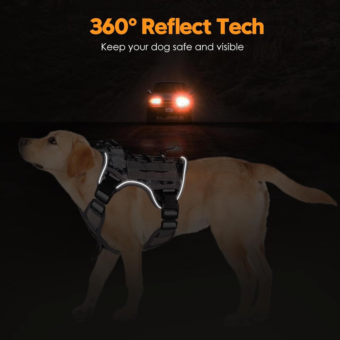 Heavy-Duty Tactical Dog Harness for Large Dogs, No Pull Adjustable Reflective Pet Vest with Molle System, K9 Military-Grade Control for Service Training, Outdoor & 10+ Breeds, Gray Camo, Small