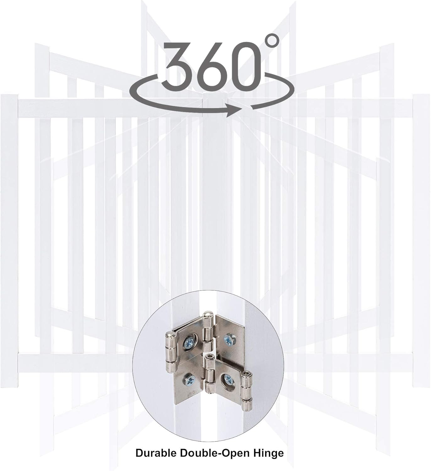 LZRS 4-Panel Wooden Free Standing Foldable Dog Gate Indoor – 24" High, Extra Wide Step-Over Safety Pet Gate for Doorways, Stairs, Hallways, Large Spaces & Playpen for Puppies Indoor Use, White