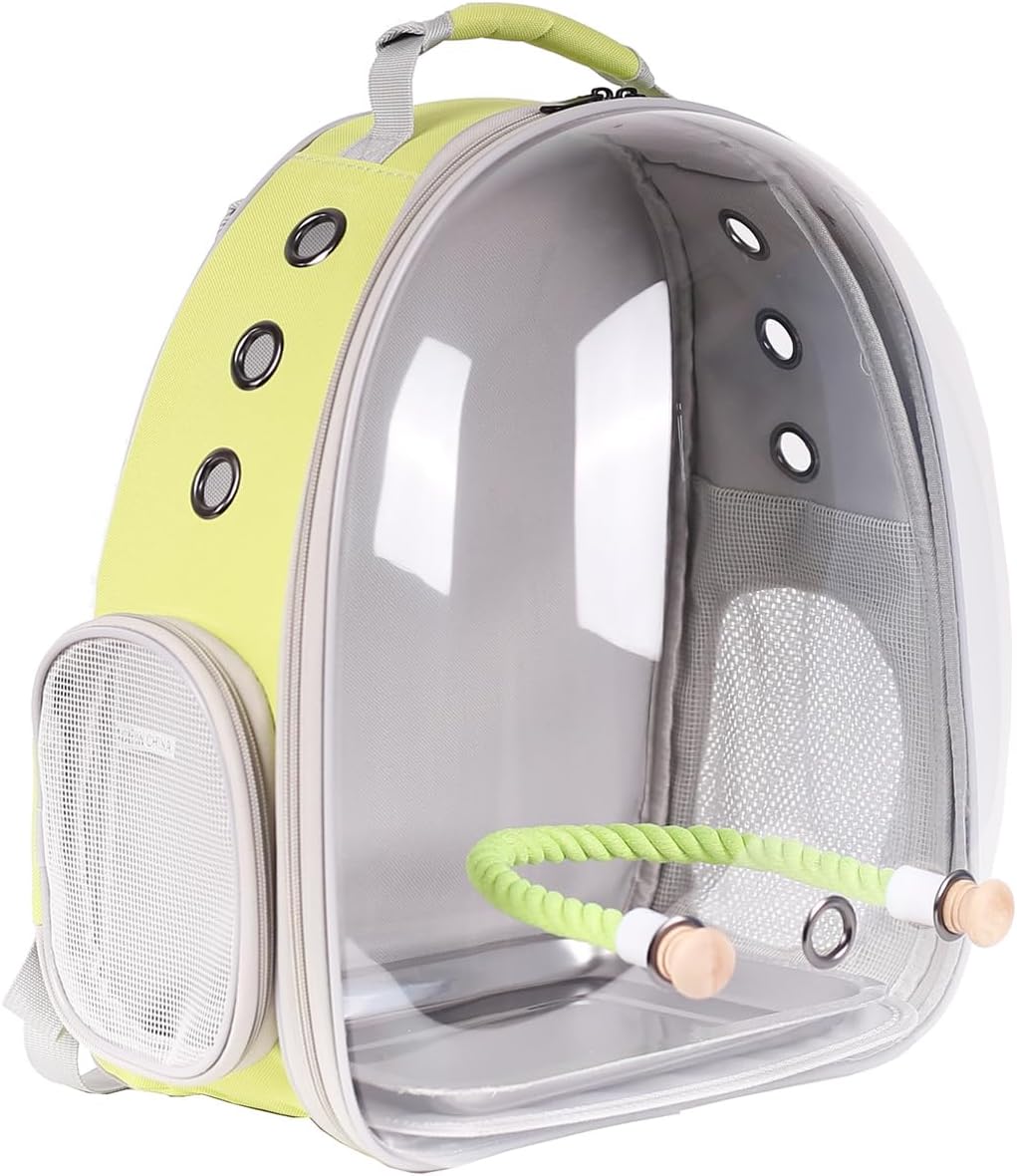 Bird Travel Backpack Carrier, Clear Bubble Window Transport Backpack for Birds, Space Capsule Astronaut Liked Vet Carry Book Bag for Parakeet Parrot (M-YEL, Clear Bubble)
