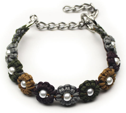 Cute Handmade Paracord Dog Collar – Unique Hand-Braided Multi-Color Flower Design Pet Accessory for Small and Medium Dogs Cats Fit 10-14" Neck Size S