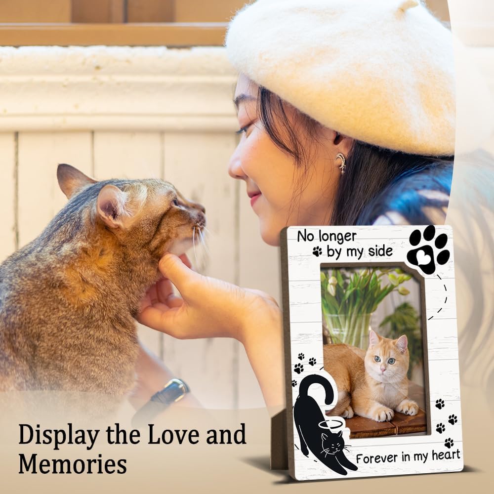 Cat Memorial Photo Frames Dog and Cat Loss Remembrance Gift Sympathy Keepsake for Pet Lovers Condolence Present for Pet Owner No Longer by my Side Forever in my Heart Picture Frames 4x6 Photo - YY002