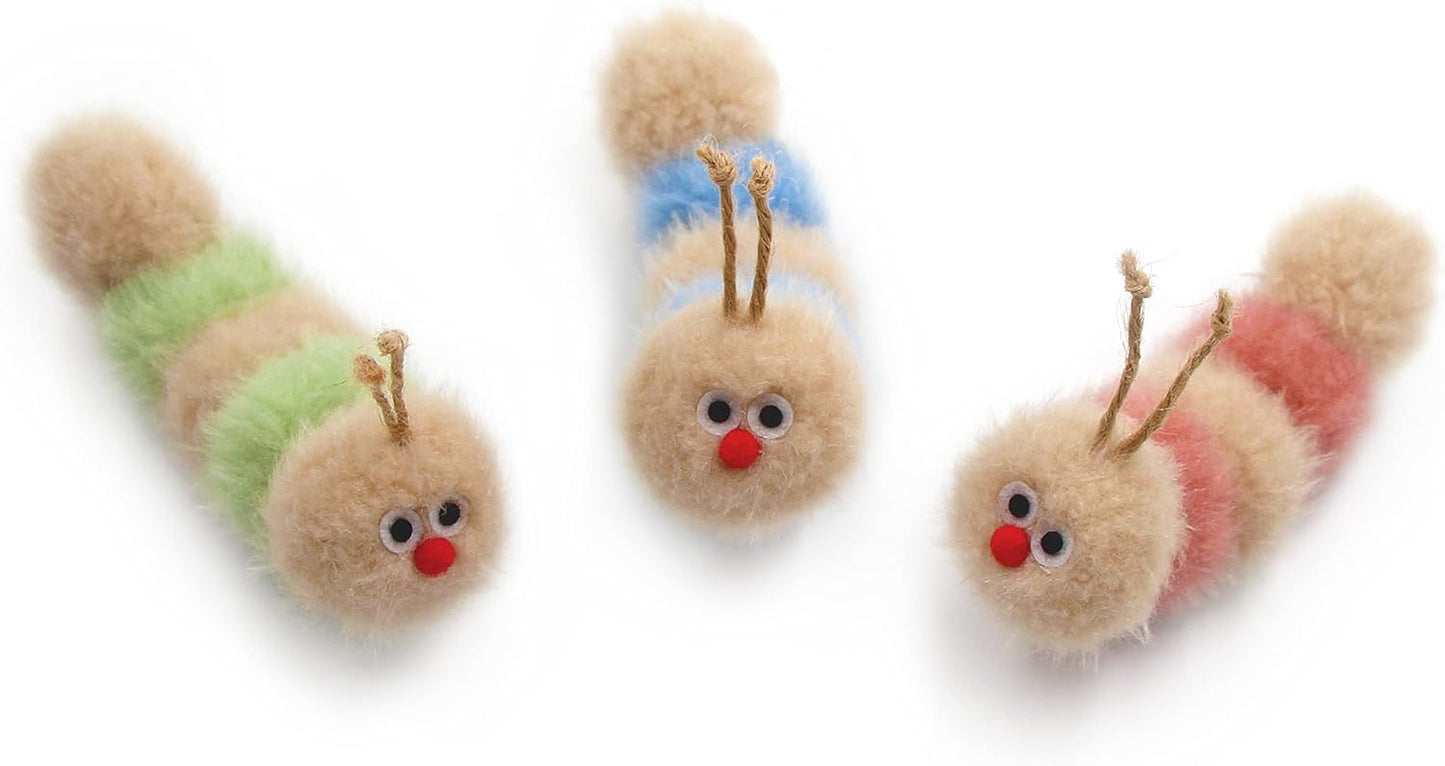 Interactive Natural 3 PK Catnip Toy, with Rattle, Bite Resistant, for All Ages Indoor Cat, Soft Caterpillar Toys, Fluffy Kitten Toy