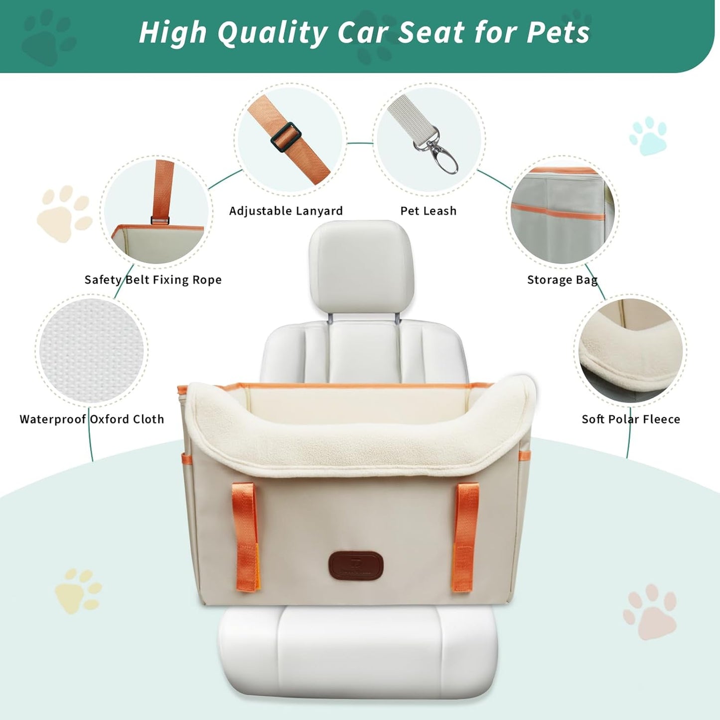 Dog Car Seat for Small Dogs, Fuzzy Dog Car Seat Stable, Waterproof, Foldable with Clip-On Safety Leash, Pet Booster Seat Suitable for Front and Rear Seats (Khaki1-25lbs)