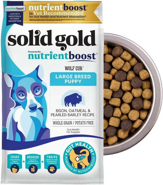 Solid Gold Large Breed Puppy Dog Food Dry Kibble - High Protein Dry Puppy Food for Large Breed Dogs w/Real Bison, Healthy Whole Grain & Probiotics for Gut Health & Digestion - Nutrientboost - 22 LB