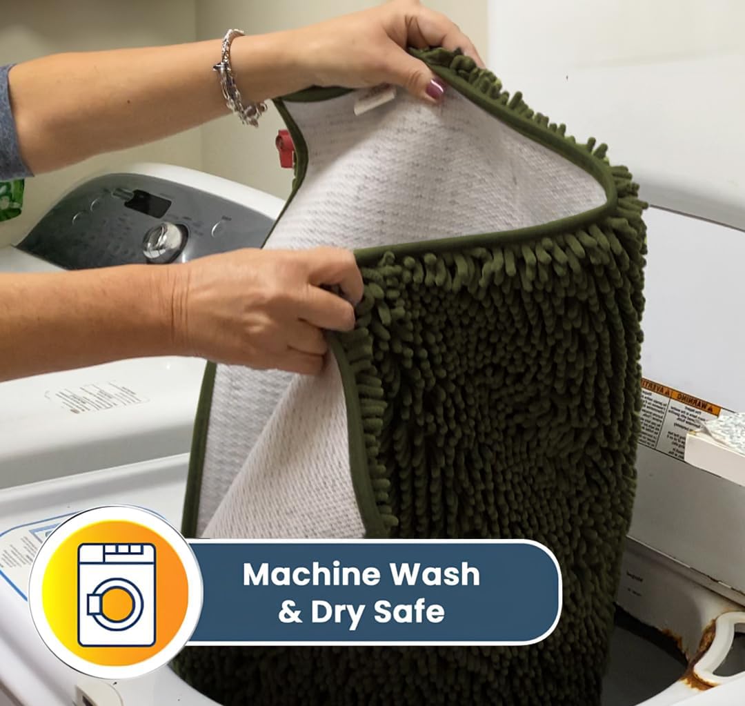 Muddy Mat® Shown on TV – Super Absorbent Door Mat Indoor, Microfiber Quick Dry Chenille Entryway Rug, Non-Slip Front Door Mat, Indoor Mats for Entryway, Machine Washable Pet Rug, Army Green 24"x36"