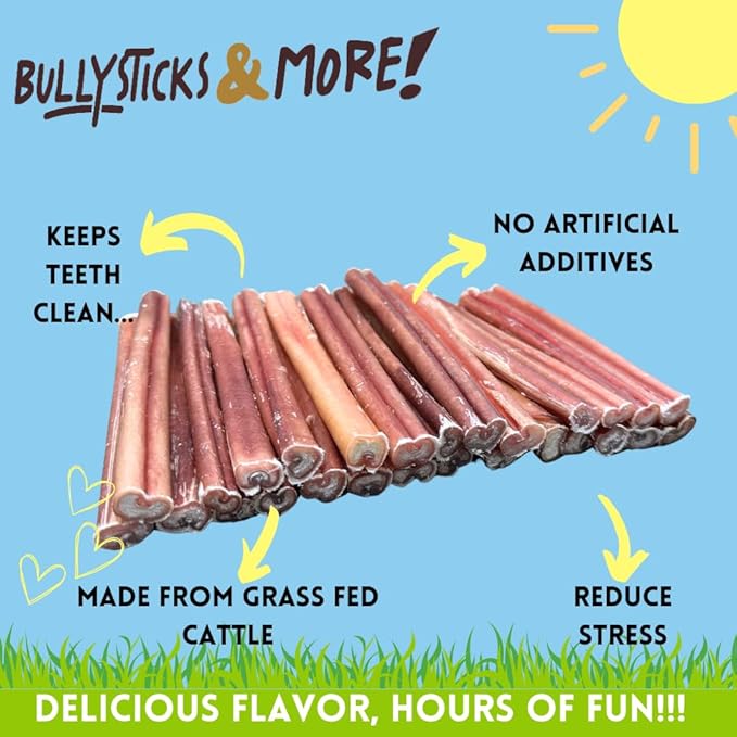 BULLYSTICKS & MORE 6 Inch Bully Sticks (Regular - 30 Pack) | Bully Sticks for Medium Dogs | 100% Grass Fed Beef | Dog Parents Choice Bully Stick Dog Chews | No Hide Bully Bones