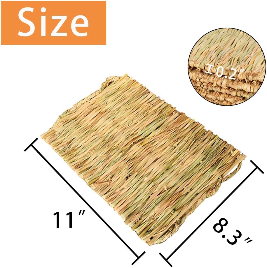 PINVNBY Hay Mats for Rabbits,12 Pack Natural Rabbit Grass Mat,Small Animal Woven Bed Resting Sleeping,Chewing,Nesting and Toys Cage Grass Matts for Bunny Guinea Pig Hamster Hedgehog Squirrel