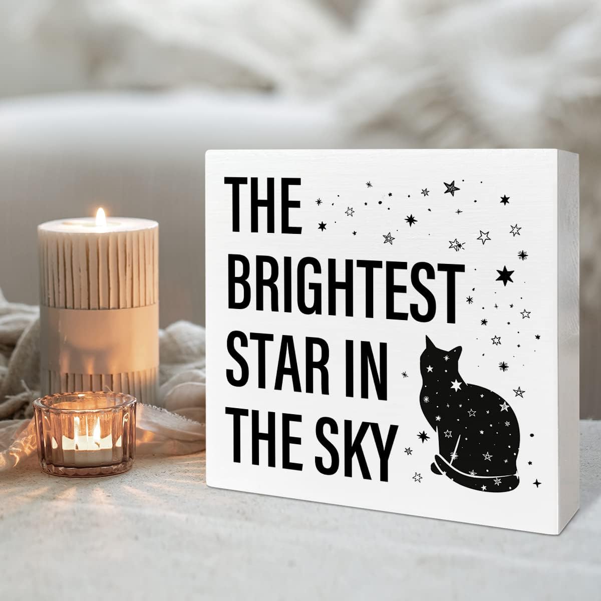 Memorial Gifts for Lose of Cat, Pet Sympathy Gifts Cat Remembrance Gifts Loss of Cat Bereavement Gifts, The Brightest Star in The Sky, Cat Memorial Desk Decor Wooden Box Sign