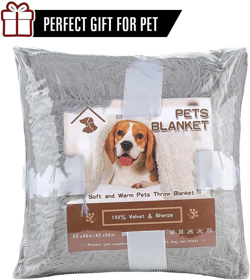 LOCHAS Luxury Fluffy Dog Blanket, Extra Soft and Warm Sherpa Fleece Pet Blankets for Dogs Cats, Plush Furry Faux Fur Puppy Throw Cover, 40''x60'' Grey