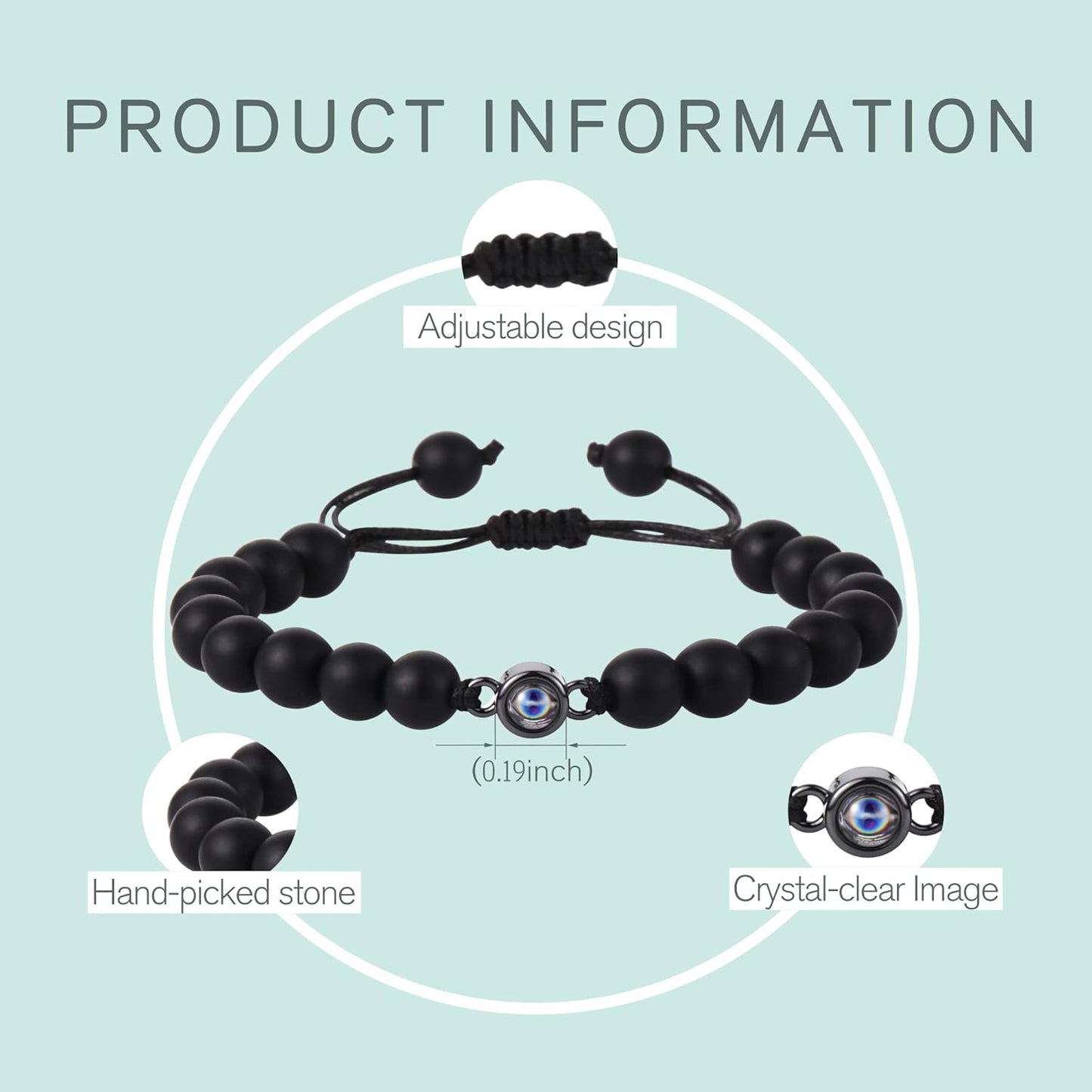 EMIRISTIC Custom Photo Bracelet - Personalized Picture Natural Stone Cuban Chain Bracelet - Any Special Day Gifts