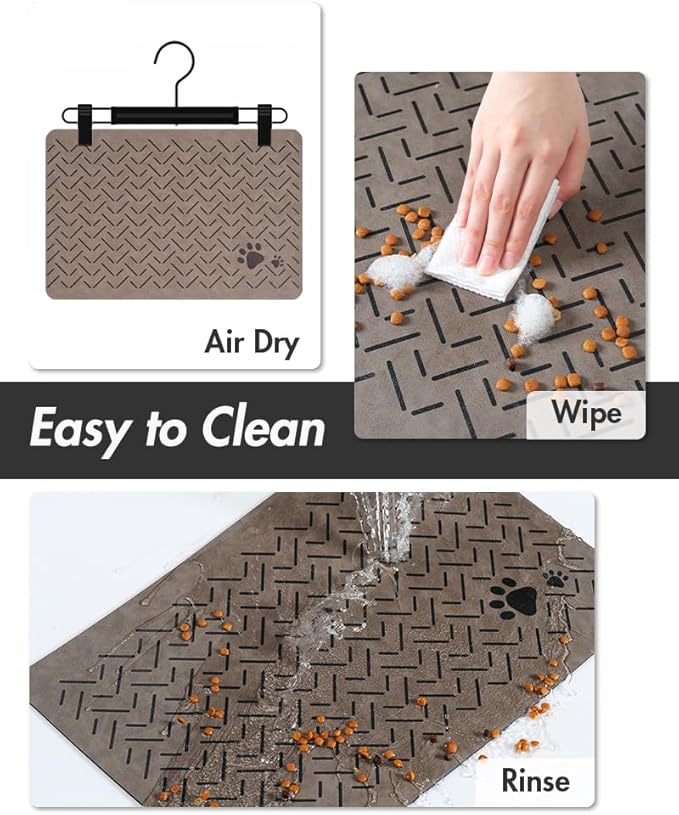 MontVoo-Absorbent Pet Feeding Mat-No Stains Quick Dry Dog Mat for Food and Water Bowl-Rubber Backing Dispenser Mat Accessories Supplies-Dog Bowl Messy Drinkers,Brown