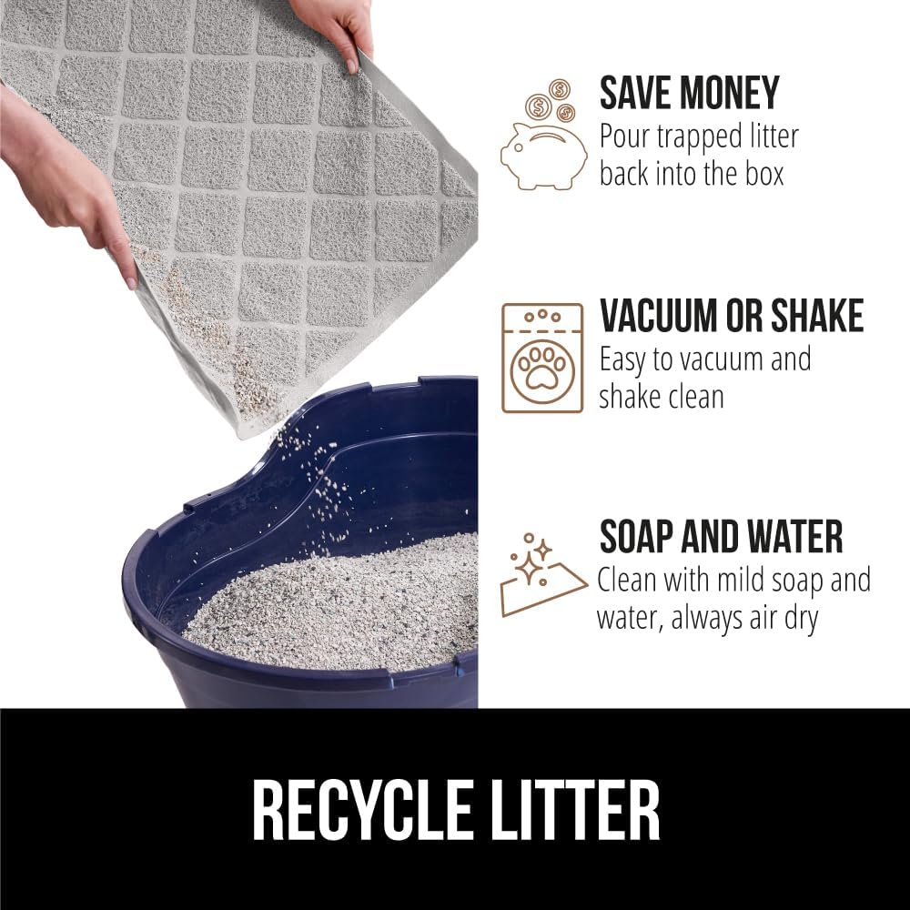 GORILLA GRIP Cat Litter Box Mat, 35x23, Water Resistant, US Designed Kitty Litter Trapping Mats, Easy to Clean, Scatter Control, Less Mess and Clean Floors, Kitten Supplies for Indoor Cats, Light Gray