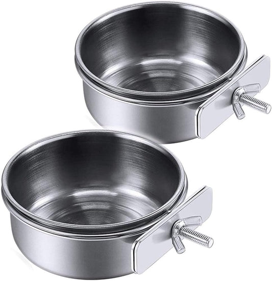 PINVNBY 2PCS Parrot Feeding Cups Birds Food Dish Stainless Steel Parrot Feeders Water Cage Bowls with Clamp Holder for Cockatiel Conure Parakeet Parrot Macaw Small Animal (Size: M)