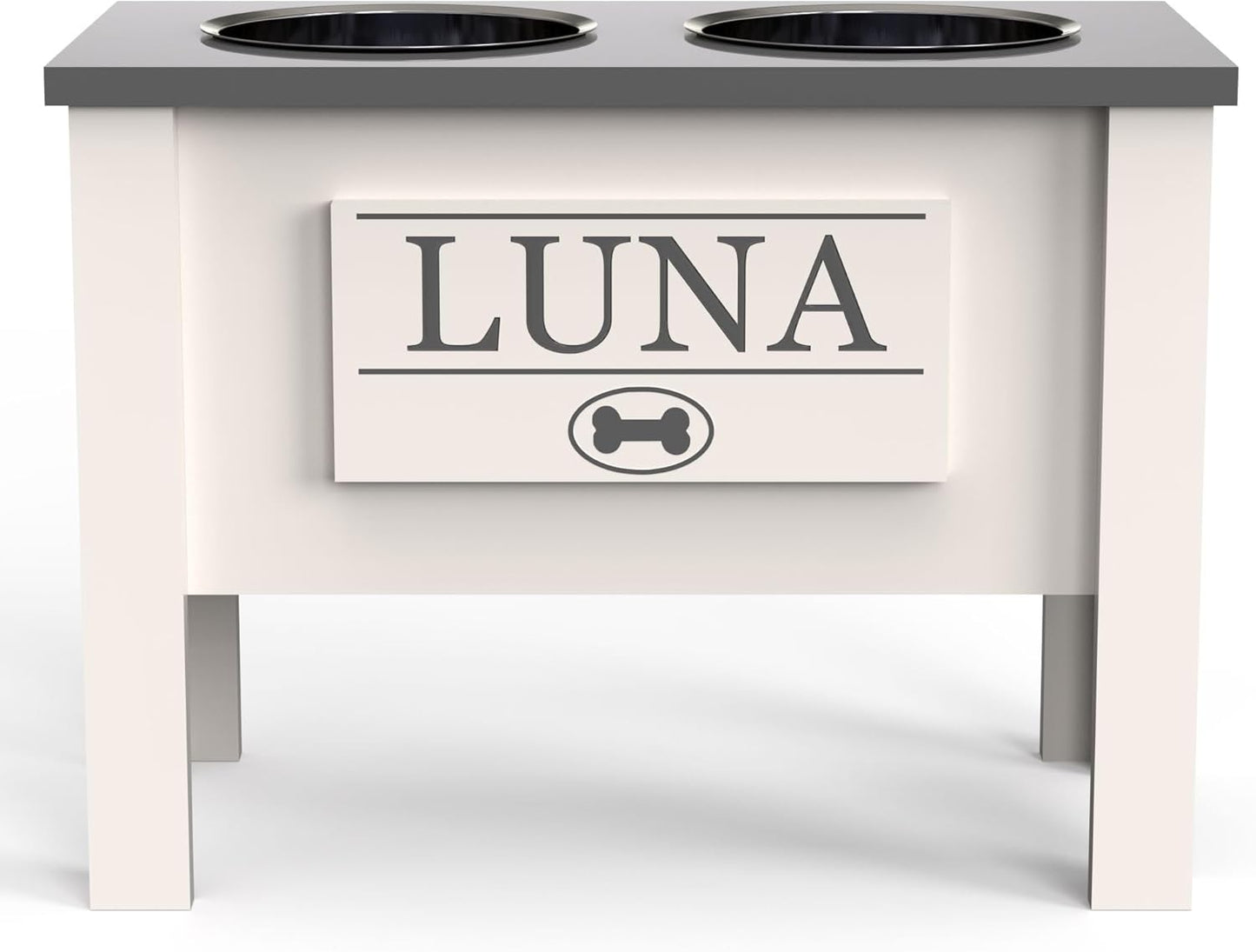 GrooveThis Woodshop - Personalized Elevated Dog Bowl Stand for Large, Medium, Small, X-Small Dogs - Stainless Steel Food and Water Bowls - Raised Dog Dish (X-Large, Grey)
