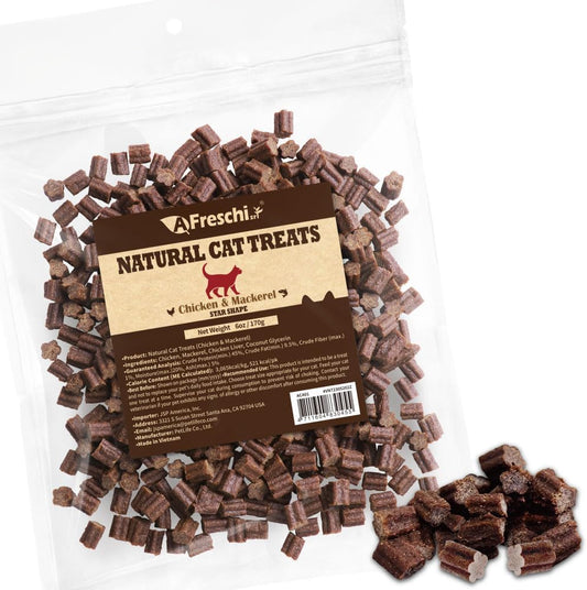 Afreschi Natural Cat Treats Chicken & Mackerel Star Shape 6 oz, All-Natural, High-Protein, Grain-Free, Healthy, Low-Fat, Easily Digestible