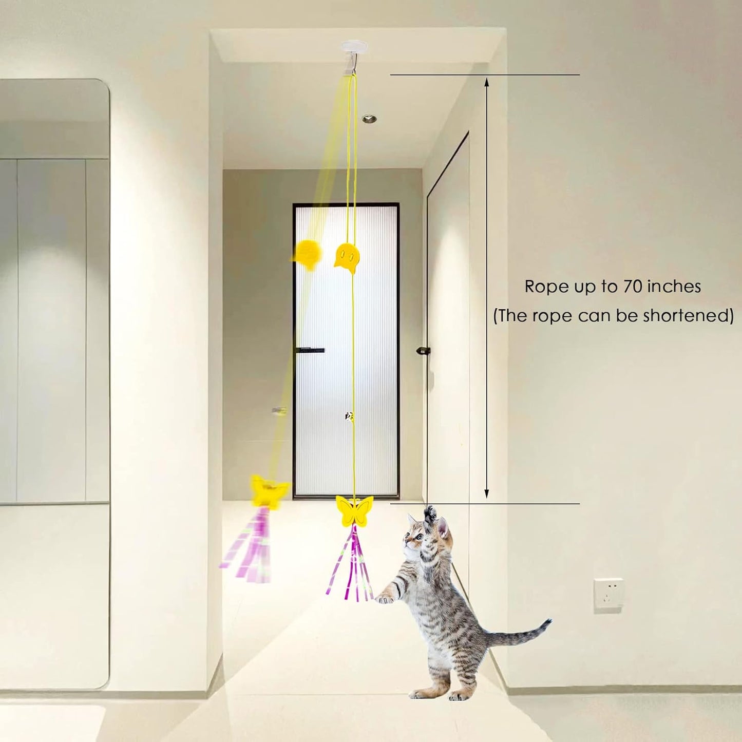 Cat Toys Indoor Hanging Door Retractable Bird Cat Toy for Kitten Fun Exercise Interactive String Feather Cat Toys for Hunting Chase (6 Pack)