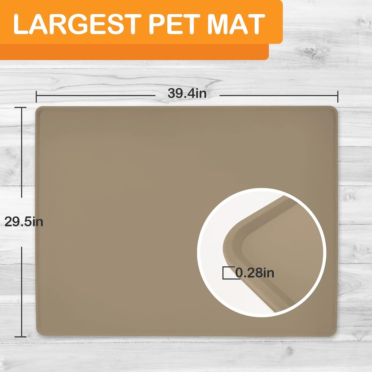 Dog Water Mat 39.4×29.5in - Silicone Dog Mats for Food and Water Extra Large - Pet Food Mat for Floors Waterproof - Pet Feeding Mats Prevent Water Food Spills - Taupe