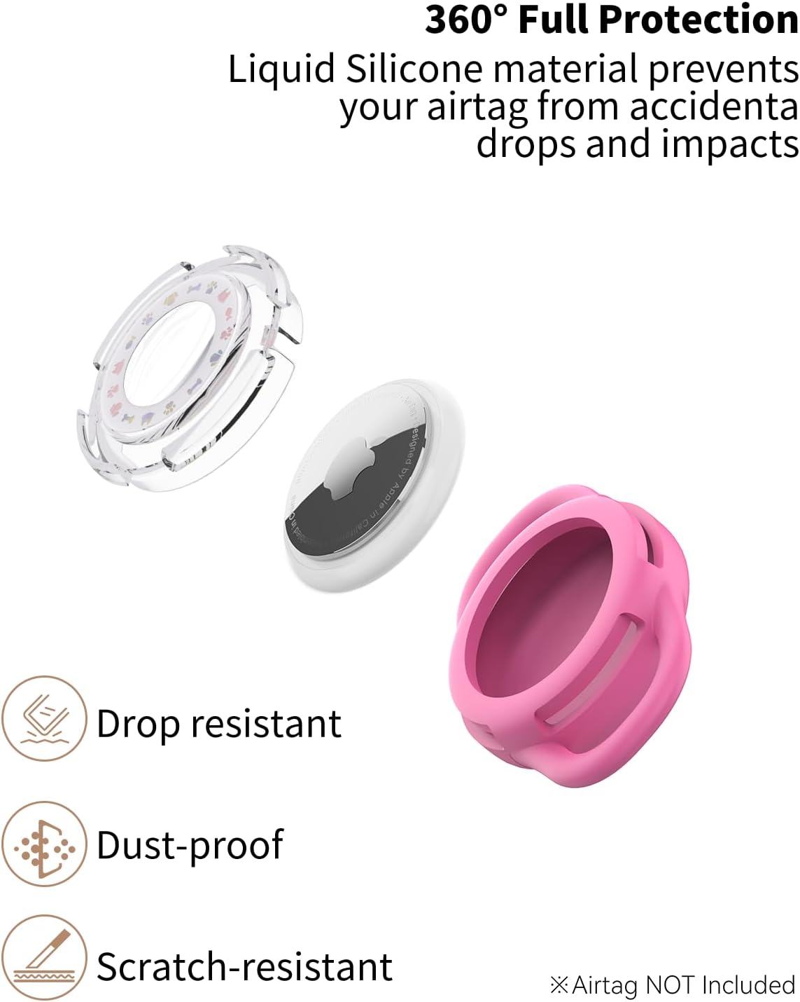 Airtag Dog Collar, Waterproof Airtag Holder for Dog Collar & Cat Collar Slicone Full Body Covered Pet Air Tag Holder (Rose, Regular)