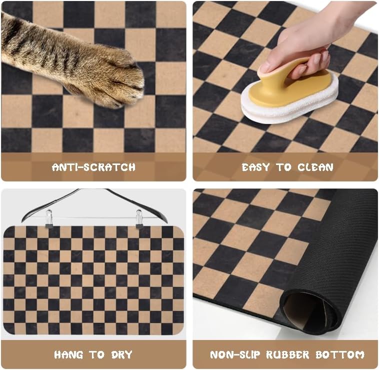 Dog Food Mats for Floors Waterproof, Pet Water Bowl Mats Pet Feeding Absorbent Placemats Plaid 24 * 32 inch