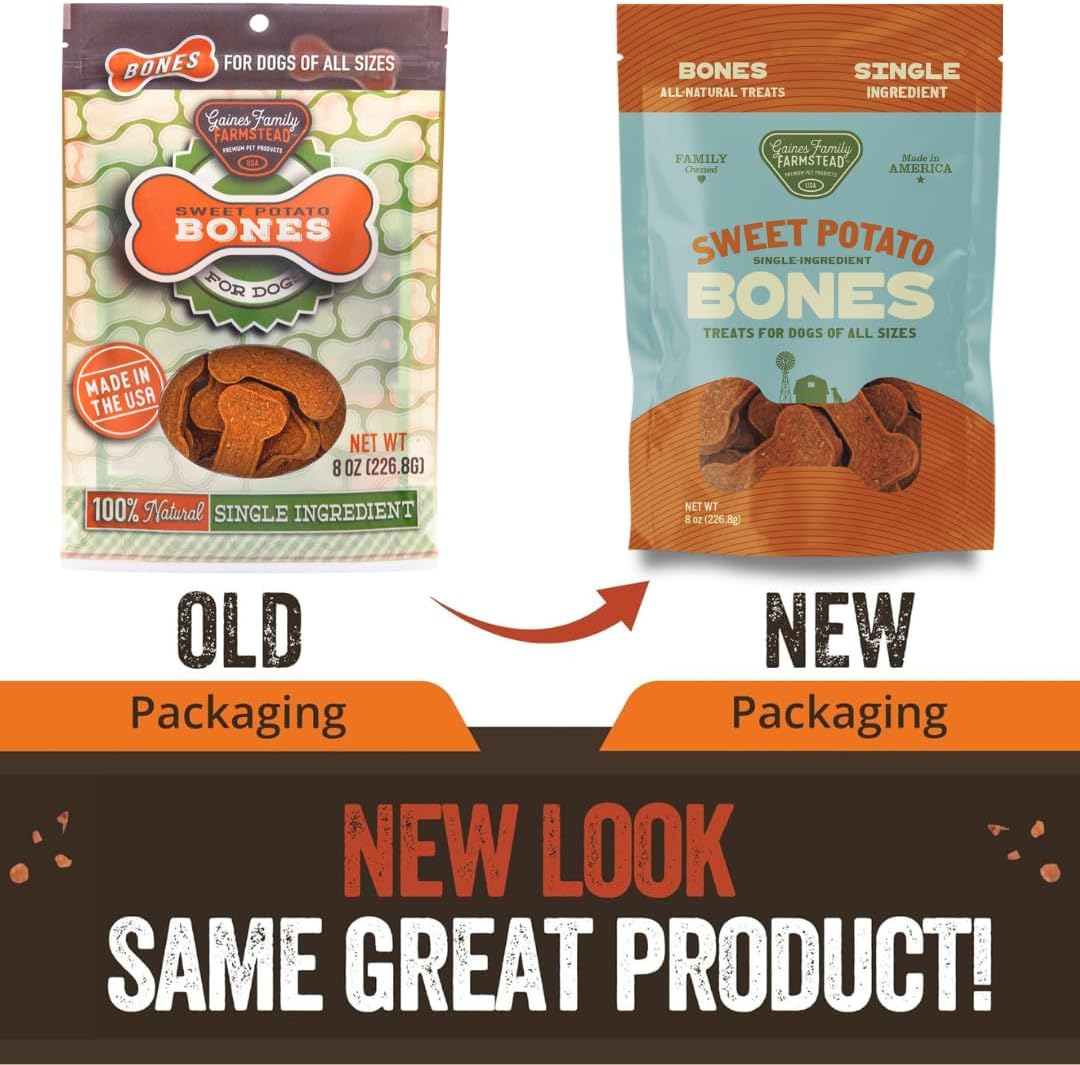 Gaines Family Farmstead Sweet Potato Dog Bones – 8 oz Bag, All-Natural, Single Ingredient, Grain-Free Dog Treats for Digestive Health, High Fiber - Training & Rewards, Made in USA