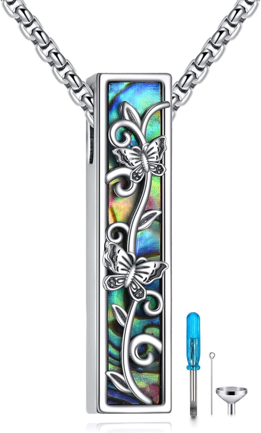 Urn Necklaces for Ashes Sterling Silver 3D Vertical Bar Memorial Pendant for Loved Ones Keepsake Cremation Jewelry Gifts for Women Men