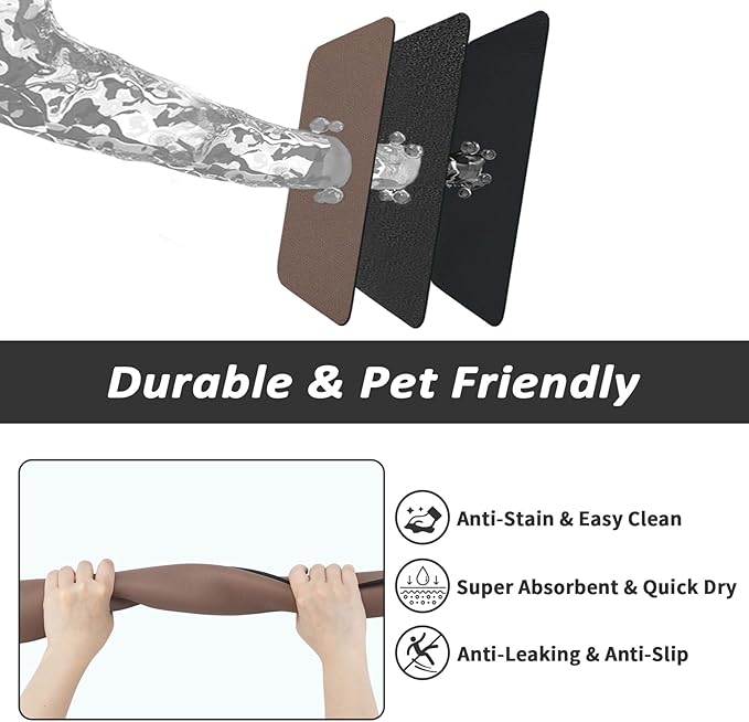 Pet Feeding Mat - Absorbent Dog Mat for Food and Water, No Stains Cat Bowl Mat, Easy to Clean Pet Placemats, Quick Dry Dog Water Dispenser Mat for Messy Drinkers | Brown 18"x 28"