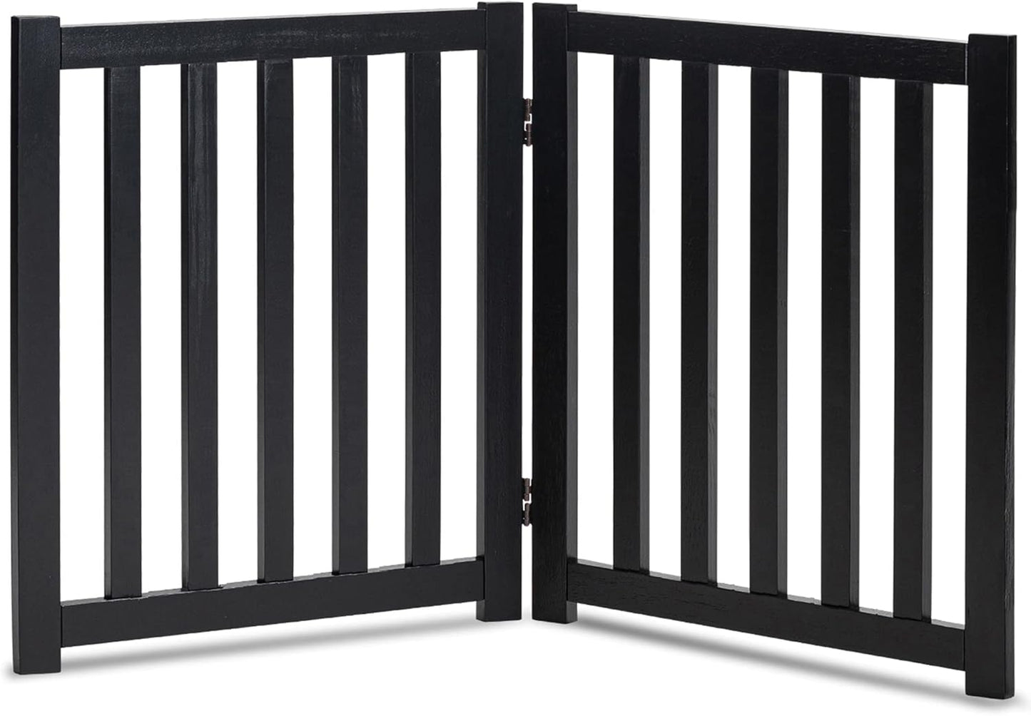 LZRS 2-Panel Wooden Free Standing Foldable Dog Gate Indoor – Solid Hardwood 24" High, Step-Over Safety Pet Gate for Doorways, Stairs & Small Spaces - Indoor Use, Black