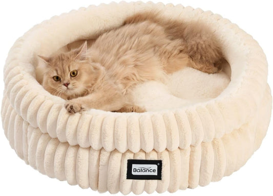 BALANCE Cat Bed Kitten Bed, Washable Round Cat Beds for Indoor Cats,Super Soft Plush Faux Fur Pet Bed for Puppy and Kitten with Anti-Slip Bottom