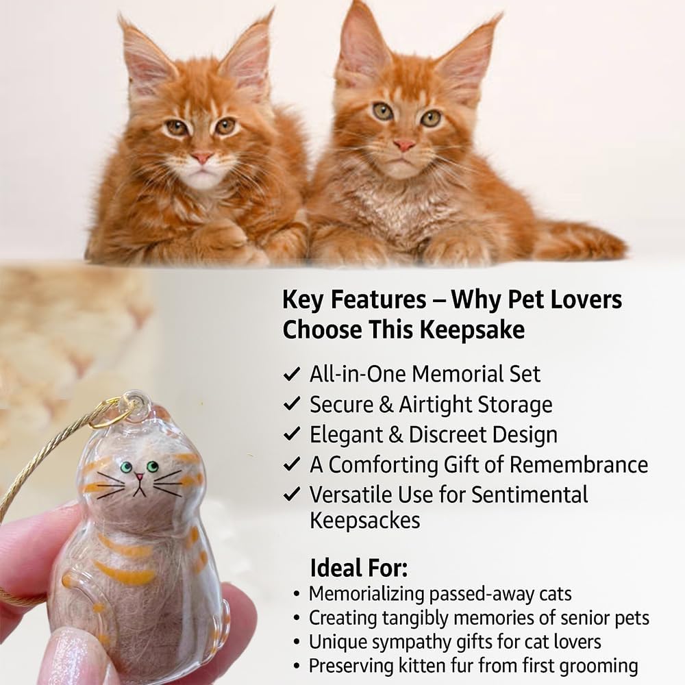 Cat Hair Storage Keychain – Memorial Gift for Pet Lovers, Transparent Cat Hair Storage Bottle Pendant