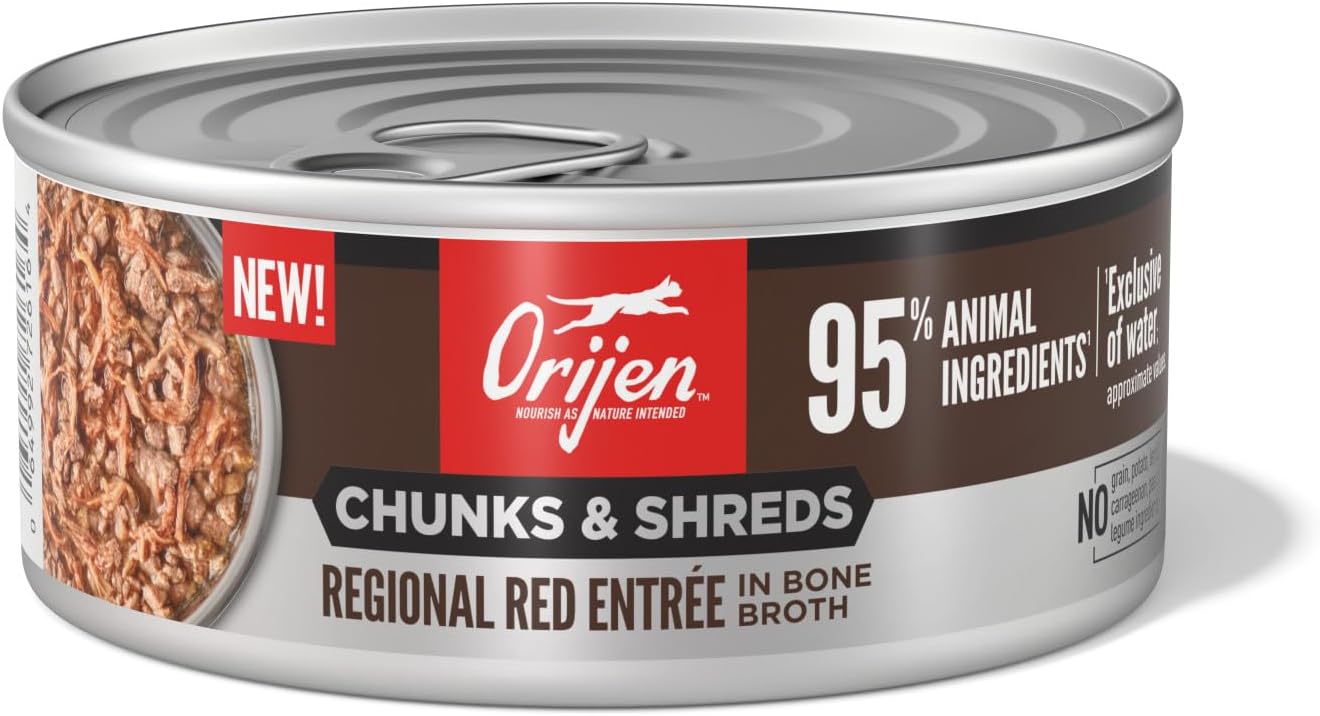 ORIJEN Chunks & Shreds Wet Cat Food Regional Red Entrée 5.5oz Cans (6 Count)