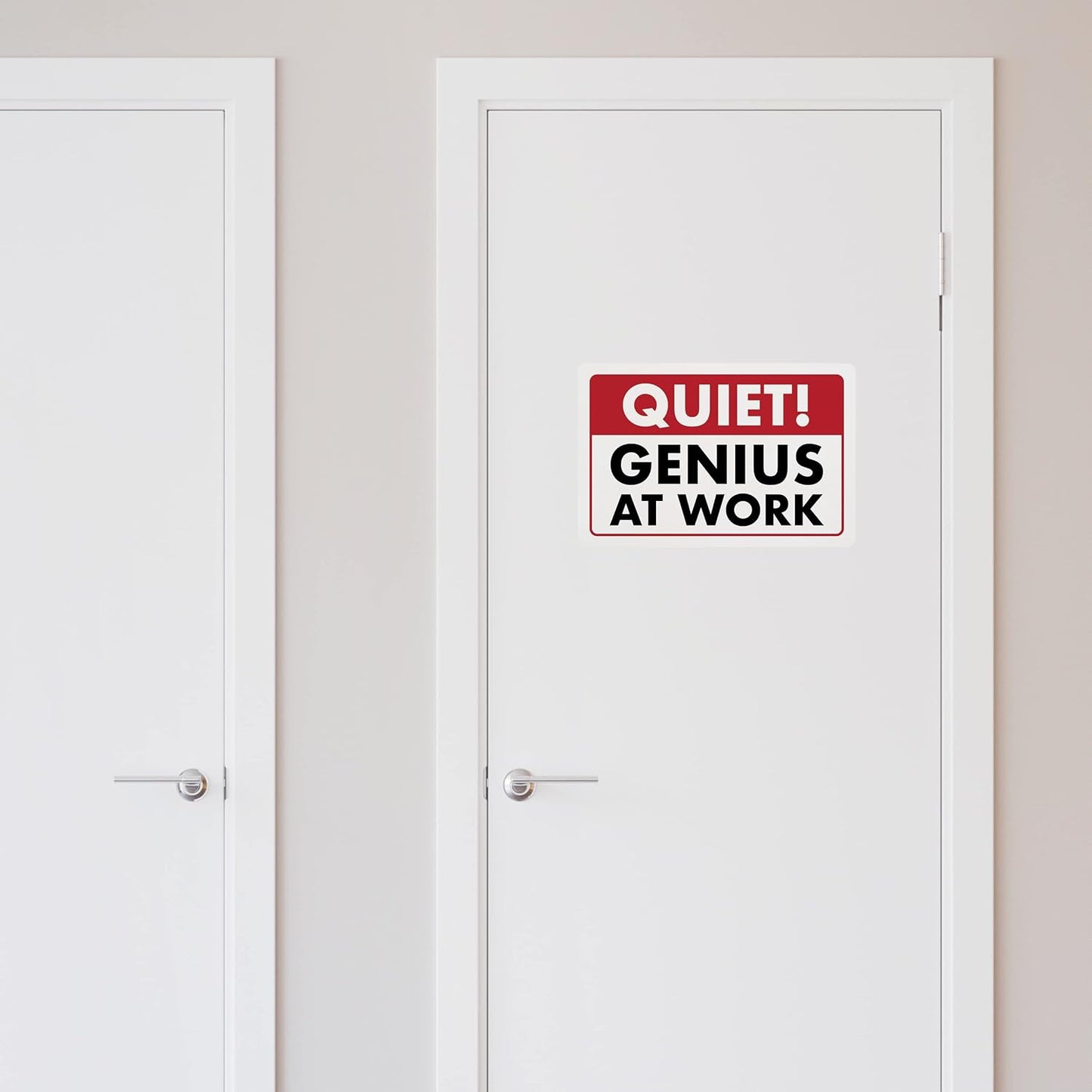 ENVISIONED Signage Quiet! Genius At Work - Humorous Plastic Sign 8" x 12" - Funny Garage, Office Wall Decor, Mechanic Gift, Street Sign for Bedroom