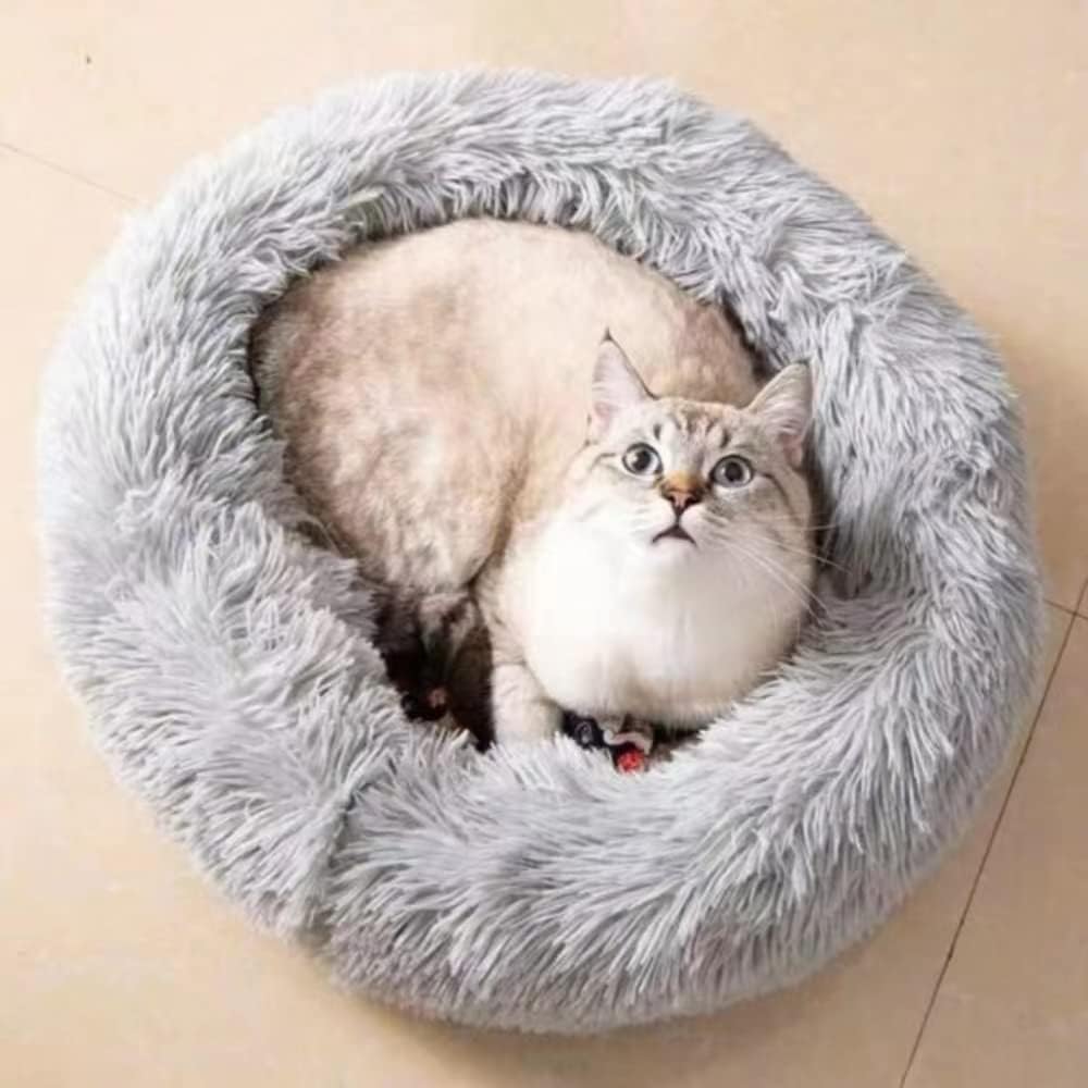 Large Cat Beds for Indoor Cats - Dog Bed Washable 24 inches for Small Medium Dogs, Anti Anxiety Round Fluffy Plush Faux Fur Cat Bed, (Large 24" L x 24" W)