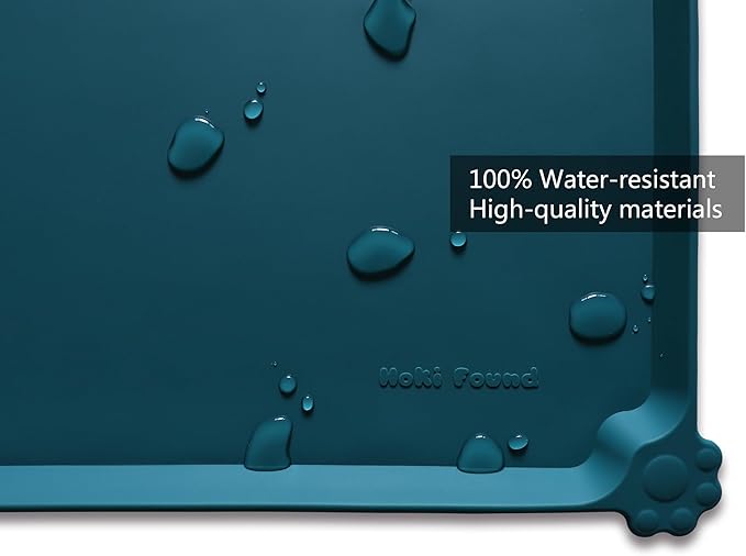 Hoki Found L Silicone Pet Food Mats - Non Slip Dog Cat Bowl Placemats - Waterproof Dog Cat Food Mats - For Carpet & Sicilian Ocean